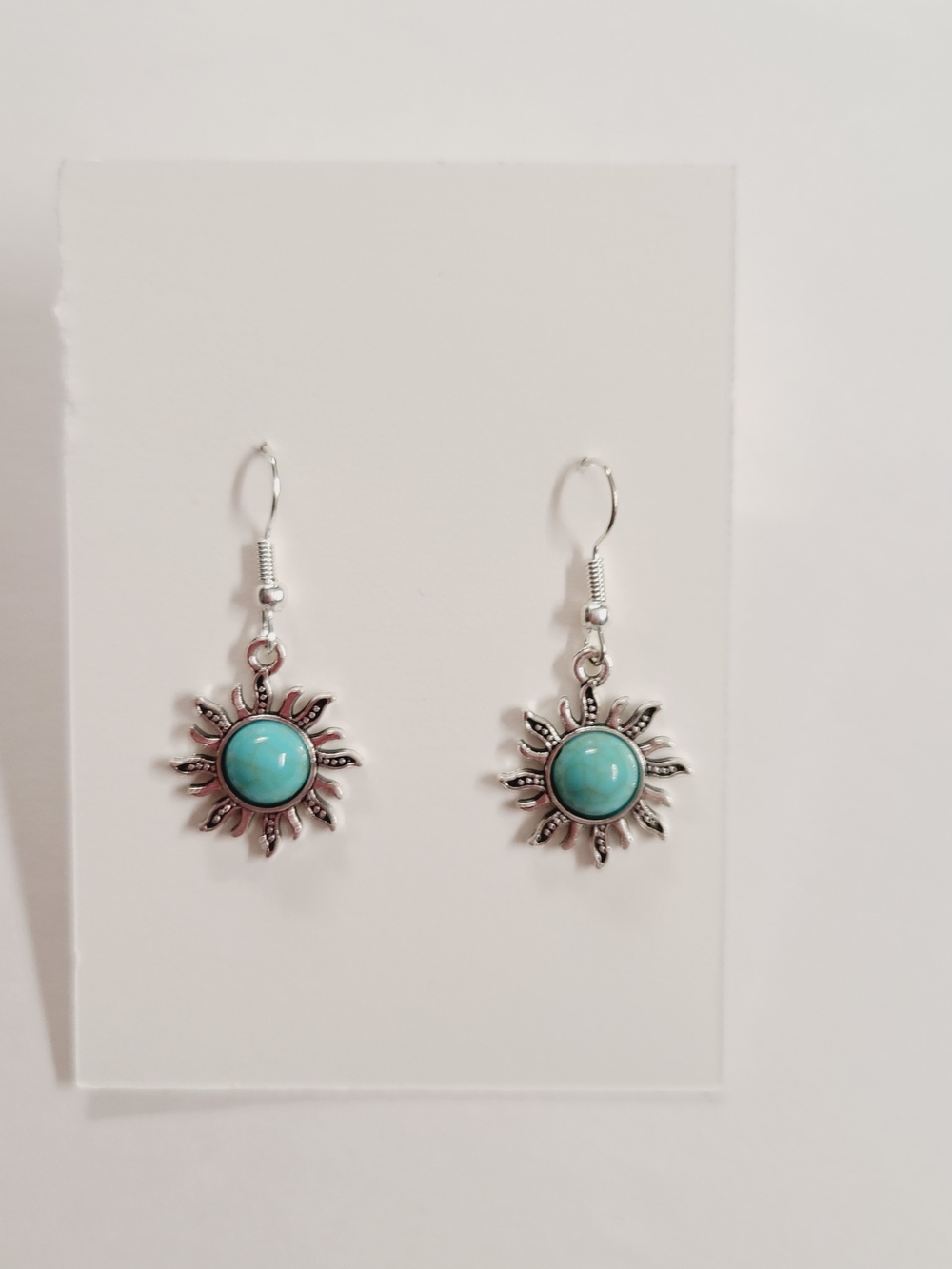Sunburst Turquoise Drop Earrings - Silver Tone